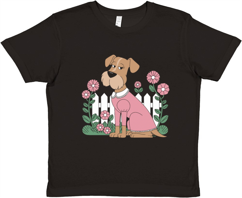 Cottagecore Dog in Pink Dress with Flowers Premium Kids Crewneck T-shirt