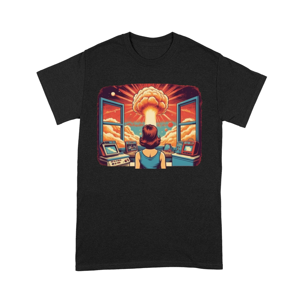 Atomic Era Woman Observing Explosion Premium T-shirt