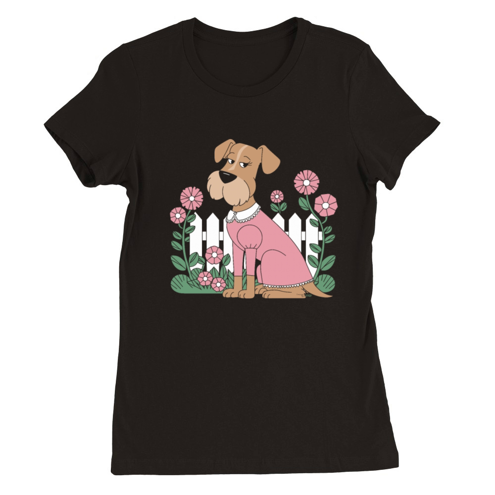 Cottagecore Dog in Pink Dress with Flowers Premium Womens Crewneck T-shirt