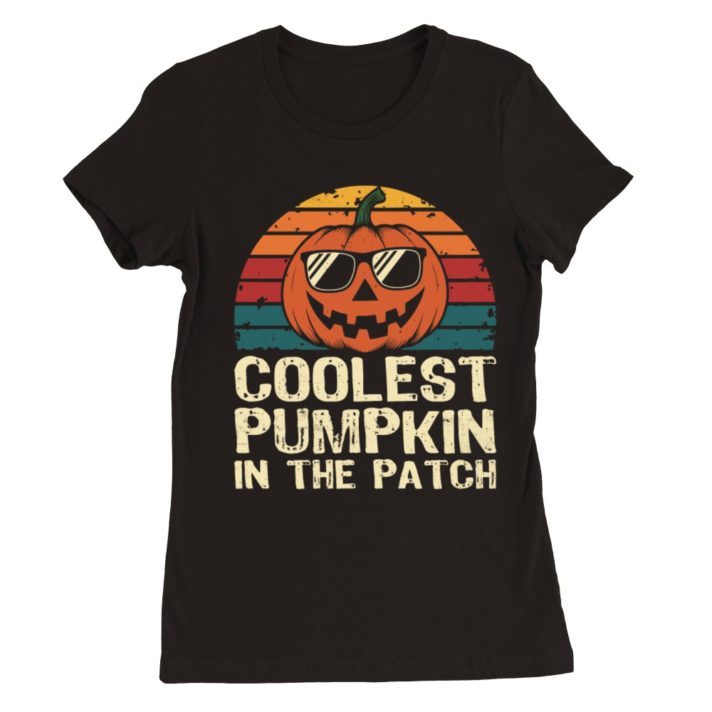 Stylish Pumpkin in the Patch Funny Halloween Retro Premium Womens Crewneck T-shirt