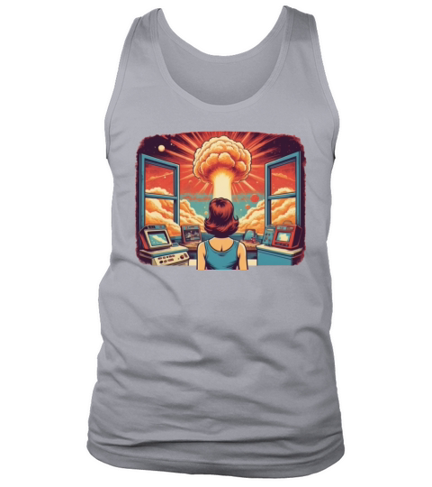 Atomic Era Woman Observing Explosion Tank Top Unisex