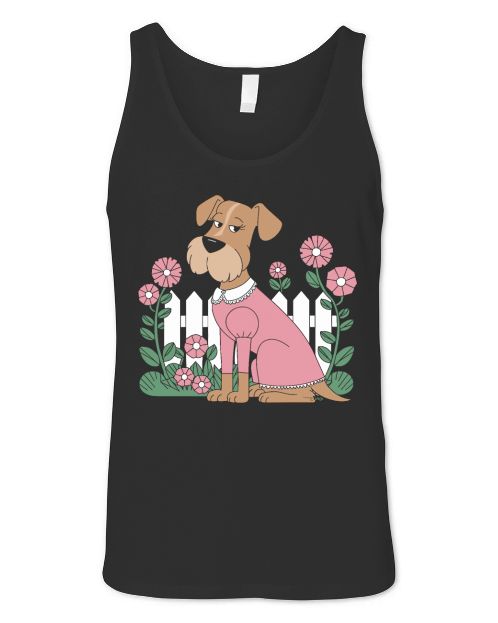 Cottagecore Dog in Pink Dress with Flowers Unisex Jersey Tank