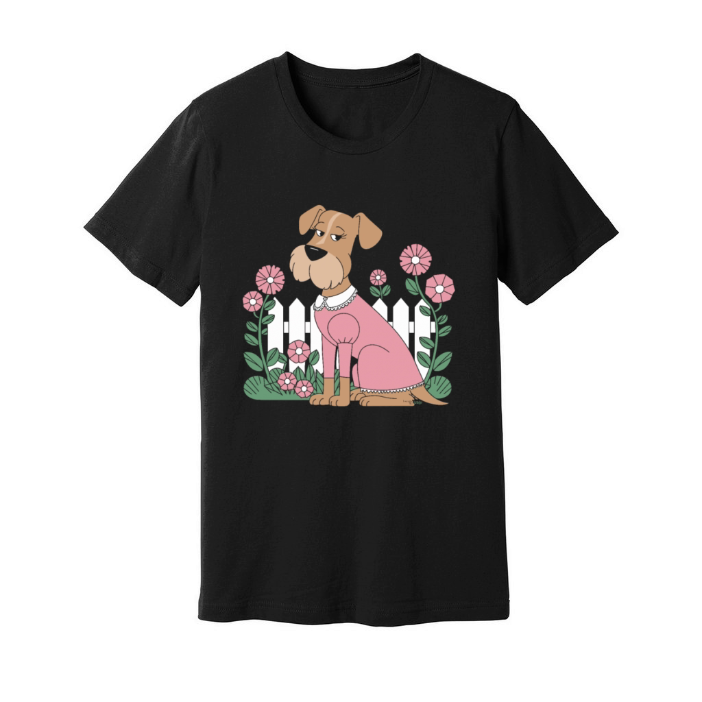 Cottagecore Dog in Pink Dress with Flowers Unisex Jersey Tee