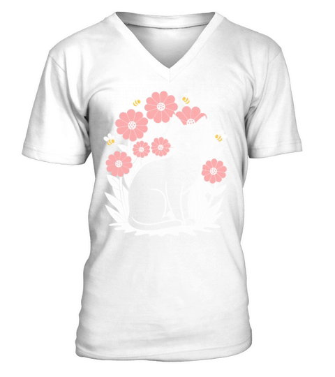 Cottagecore Black Cat with Flowers and Bees V-Neck T-shirt