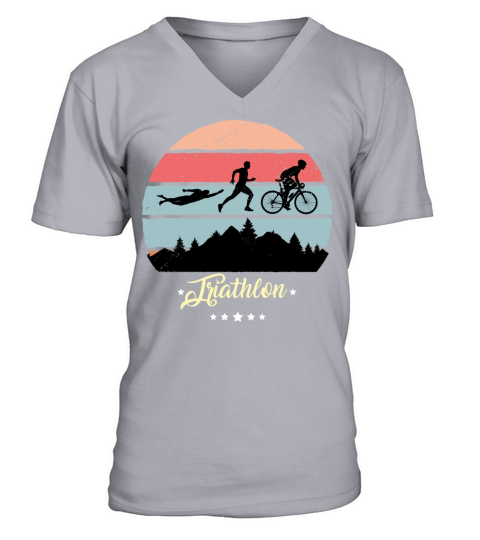 Triathlon Running Swimming Bike Vintage Retro V-Neck T-shirt