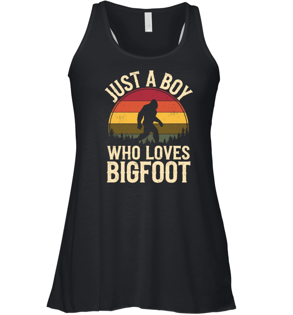 Just A Boy Who Loves Bigfoot Forest Adventure Women's Flowy Tank Top