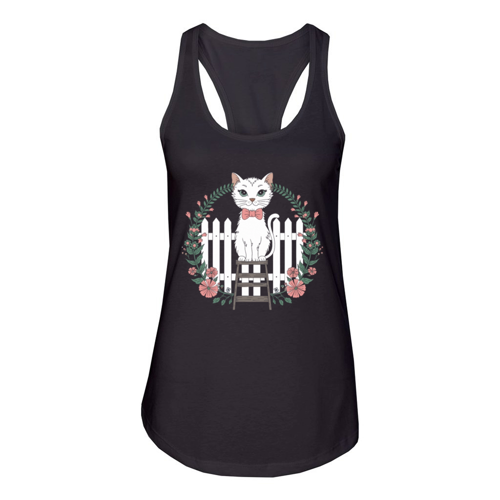 Cottagecore Cat with Floral Wreath Charm Women's Racerback Tank
