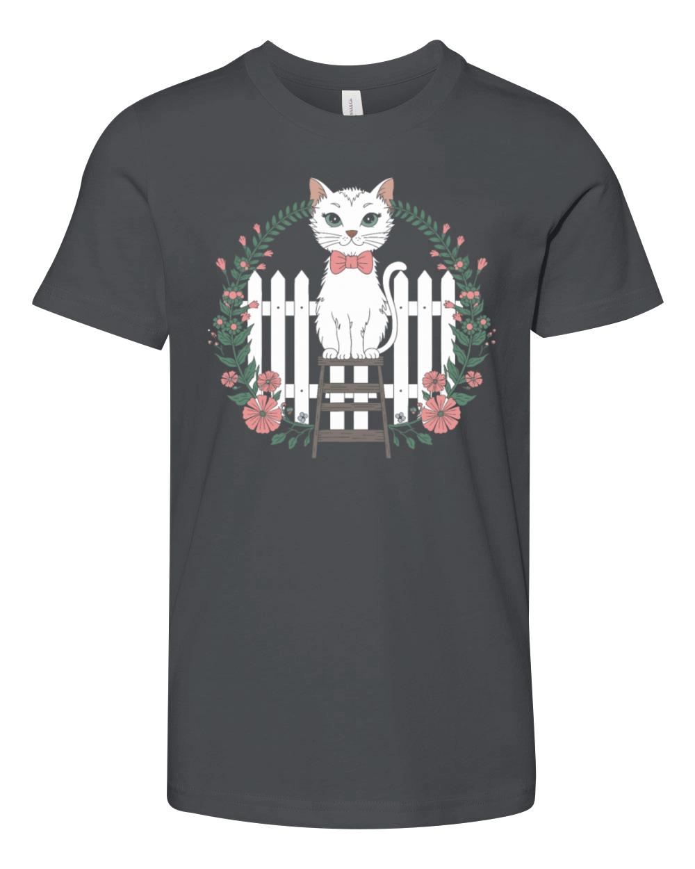 Cottagecore Cat with Floral Wreath Charm Youth Unisex Jersey Tee