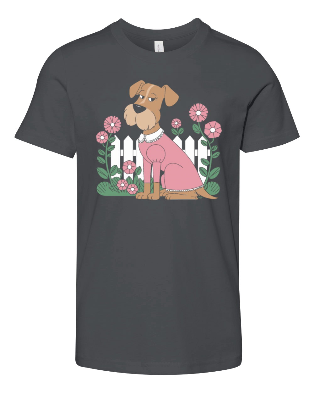 Cottagecore Dog in Pink Dress with Flowers Youth Unisex Jersey Tee