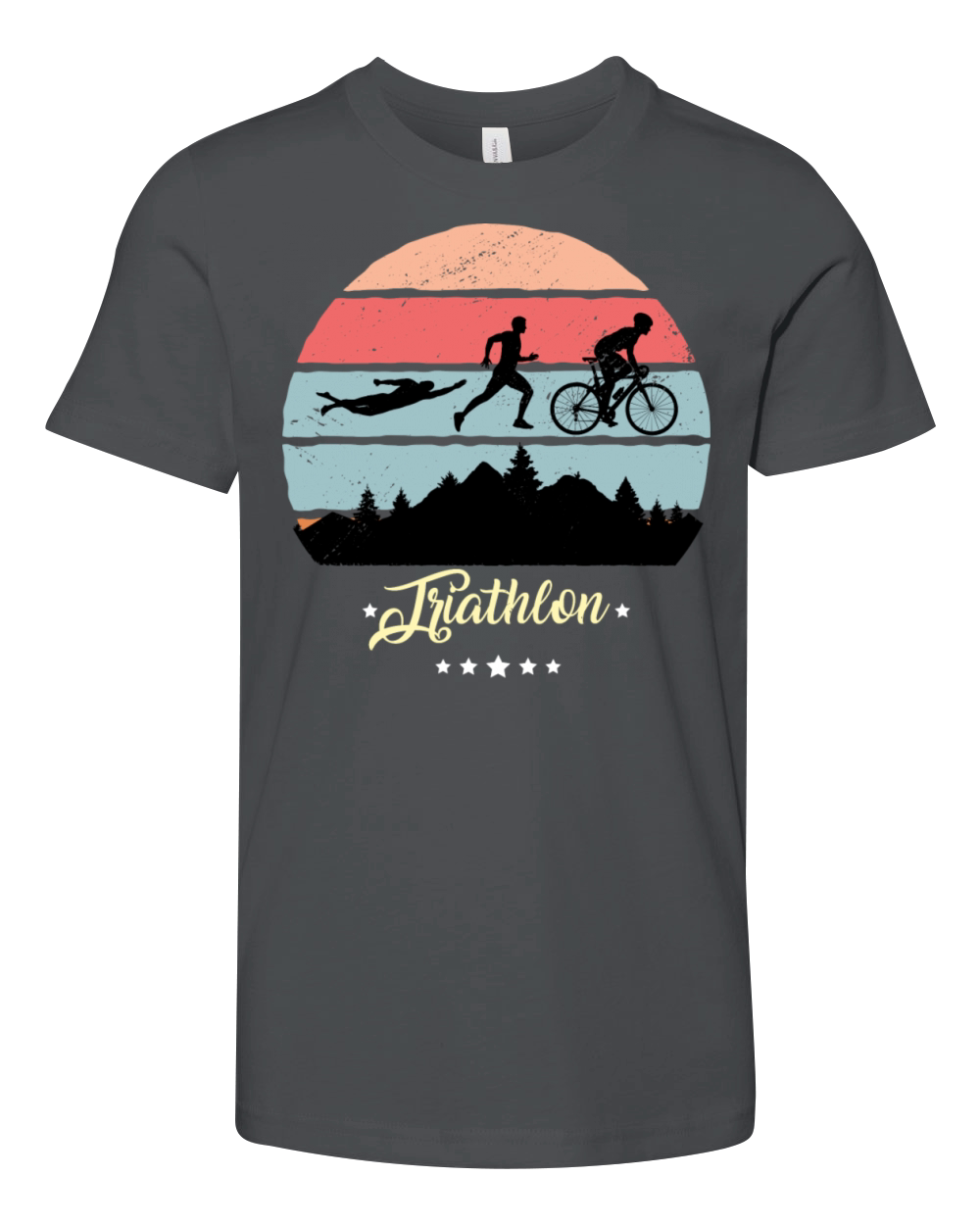 Triathlon Running Swimming Bike Vintage Retro Youth Unisex Jersey Tee