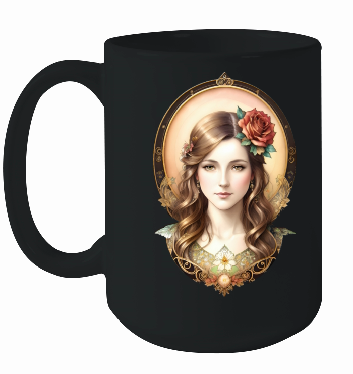 Art Nouveau Woman with Rose - Vintage Portrait Ceramic Mug