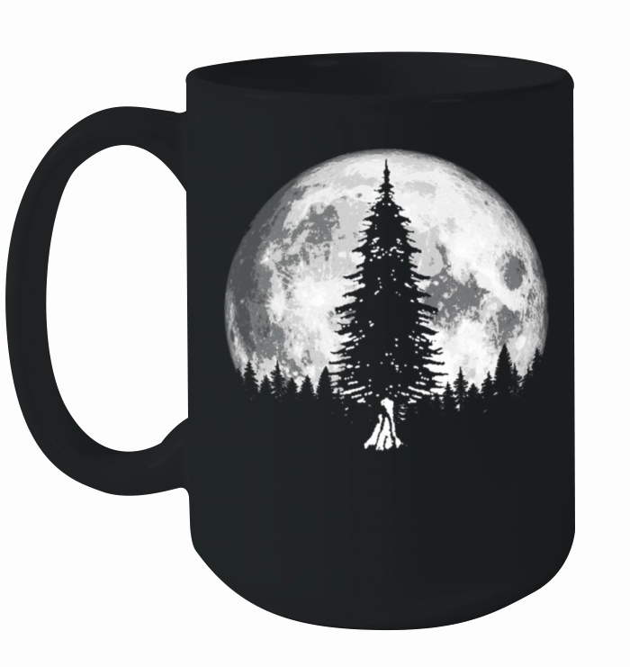 Retro Full Moon Minimalist Pine Tree Vintage Ceramic Mug
