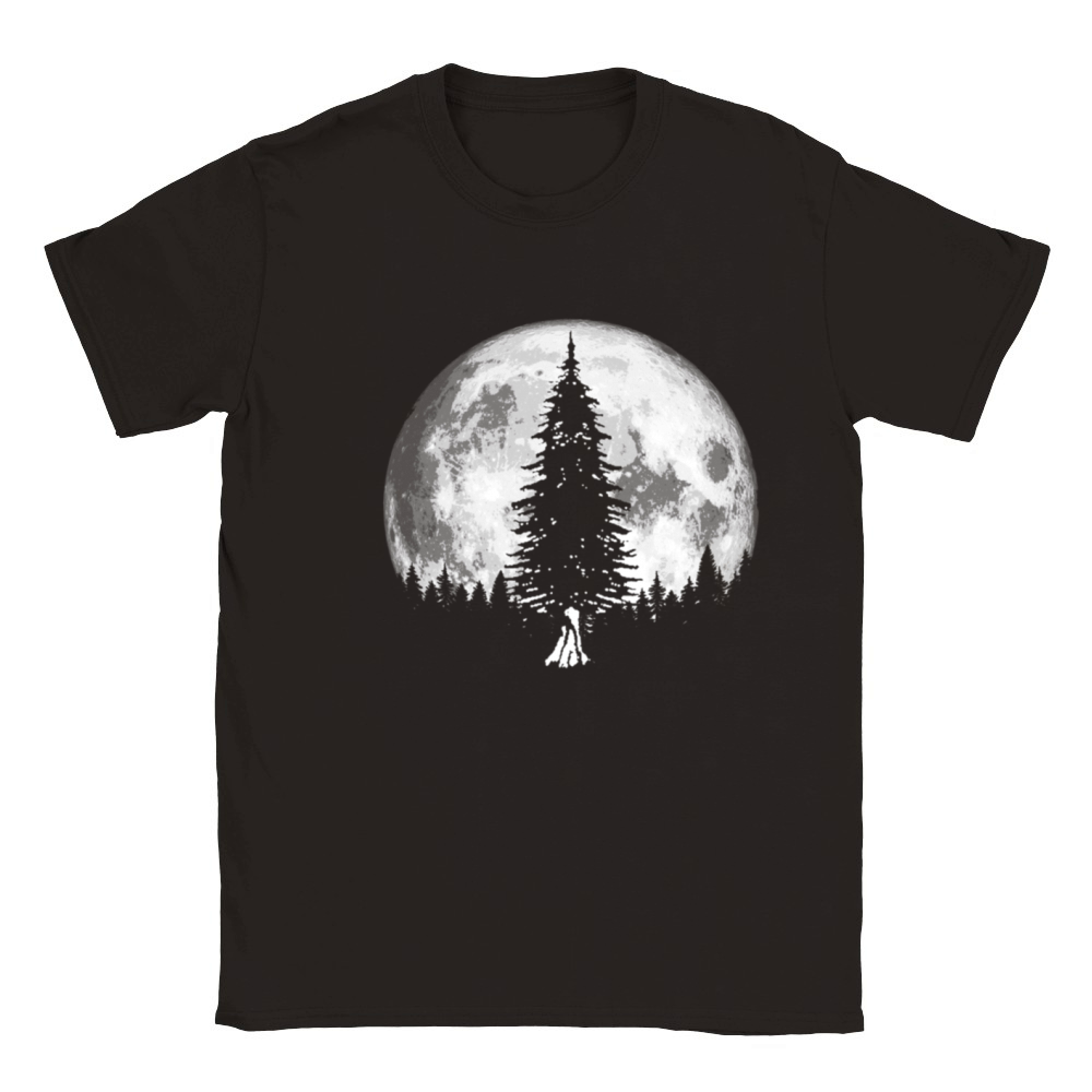 Retro Full Moon Minimalist Pine Tree Vintage Classic Kids Crewneck T-shirt