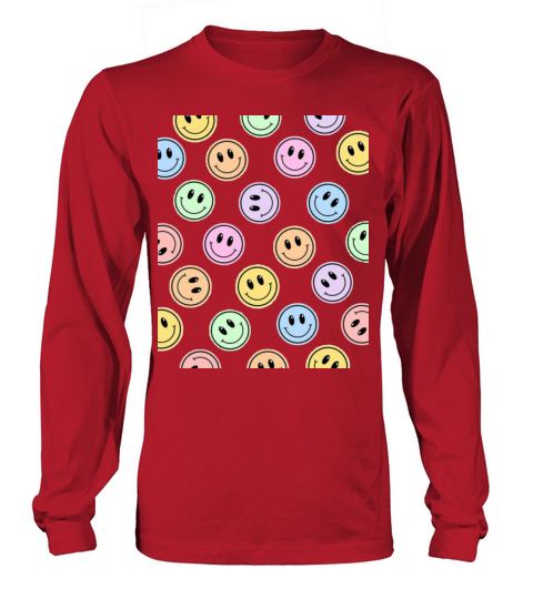 happy face printed t shirt stylish and trendy Long sleeved Unisex