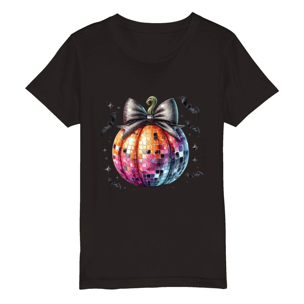 Pumpkin With Bats And Glitter Halloween Organic Kids Crewneck T-shirt