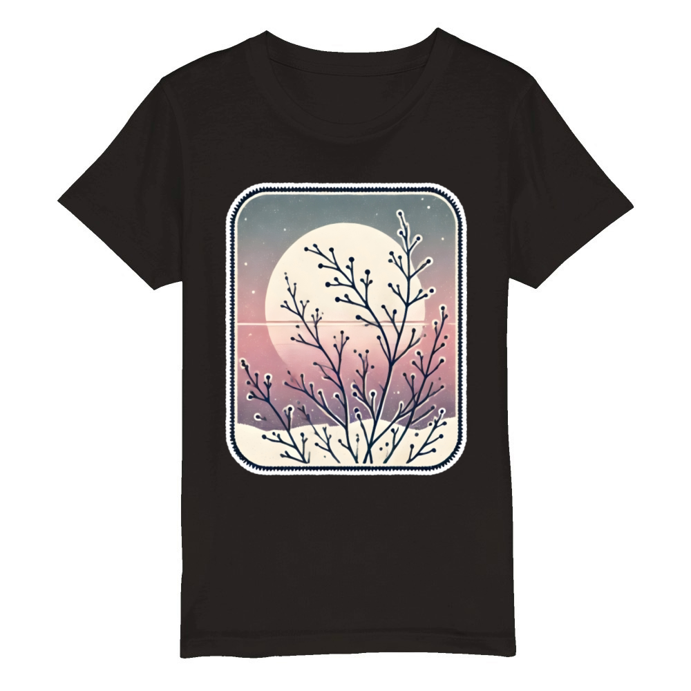 Vintage Botanical Winter Sunset Minimalist Organic Kids Crewneck T-shirt