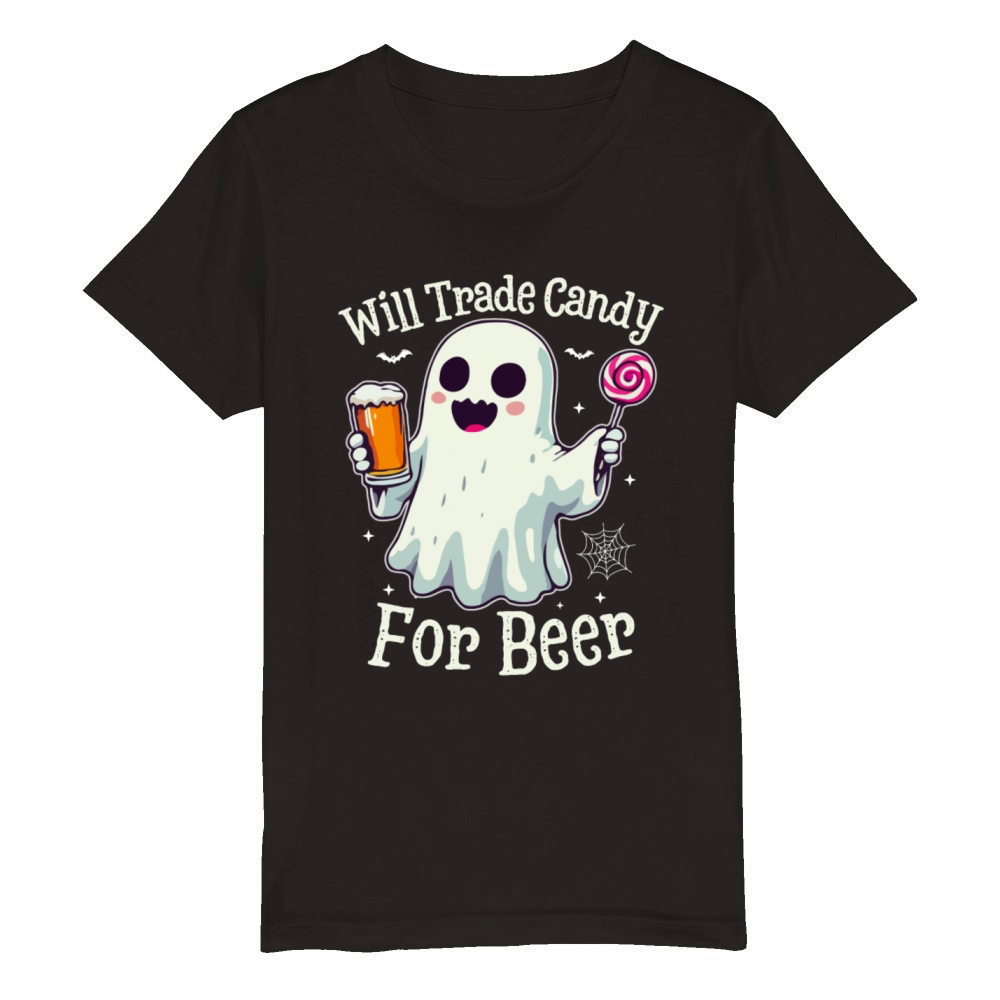 Will Trade Candy For Beer Funny Halloween Organic Kids Crewneck T-shirt