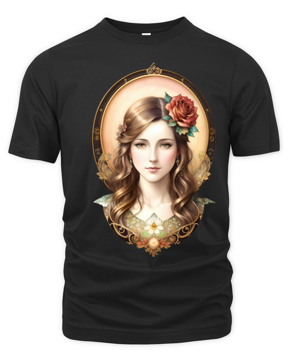 Art Nouveau Woman with Rose - Vintage Portrait Organic Unisex T-shirt