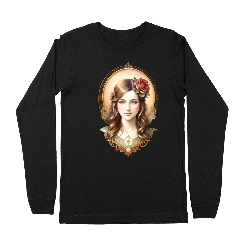 Art Nouveau Woman with Rose - Vintage Portrait Premium Long Sleeve