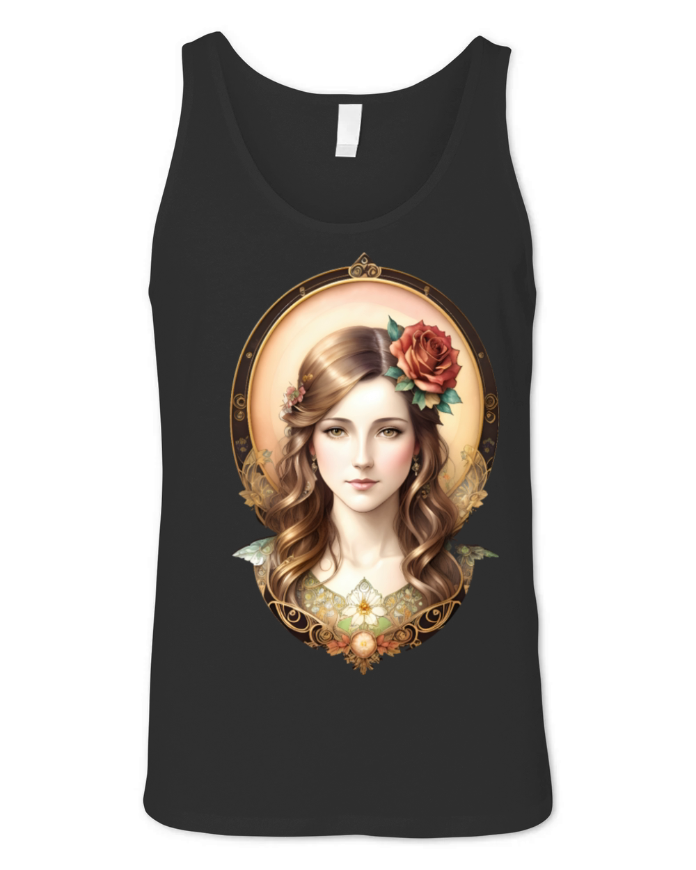 Art Nouveau Woman with Rose - Vintage Portrait Unisex Jersey Tank