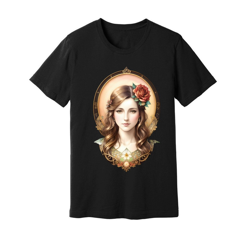 Art Nouveau Woman with Rose - Vintage Portrait Unisex Jersey Tee