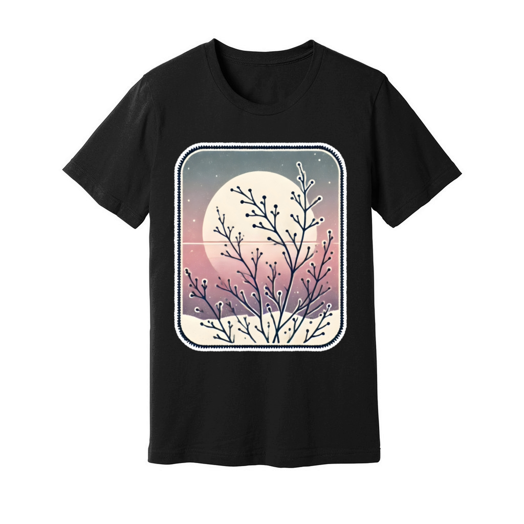 Vintage Botanical Winter Sunset Minimalist Unisex Jersey Tee