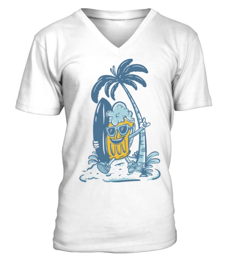 Surfing Beer in Summer Beach V-Neck T-shirt