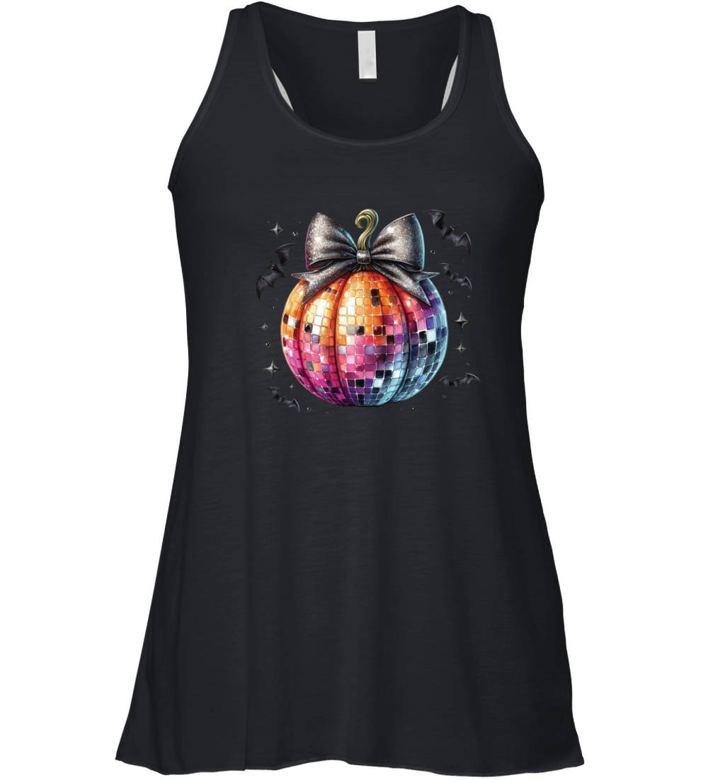 Pumpkin With Bats And Glitter Halloween Women's Flowy Tank Top