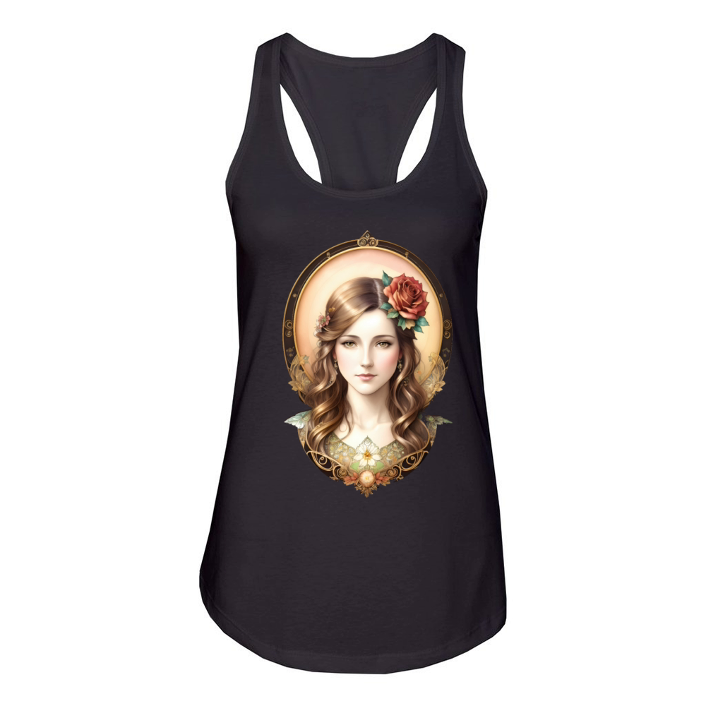 Art Nouveau Woman with Rose - Vintage Portrait Women's Racerback Tank