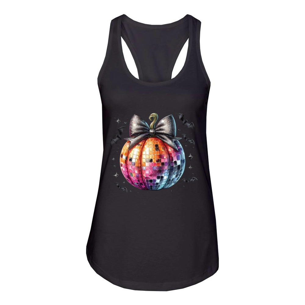 Pumpkin With Bats And Glitter Halloween Women's Racerback Tank