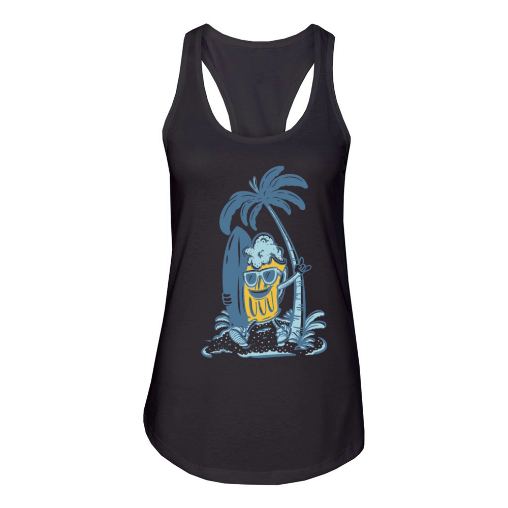 Surfing Beer in Summer Beach Women's Racerback Tank