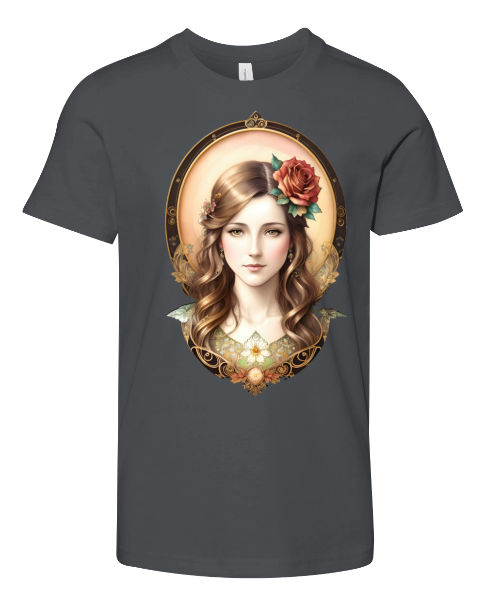Art Nouveau Woman with Rose - Vintage Portrait Youth Unisex Jersey Tee