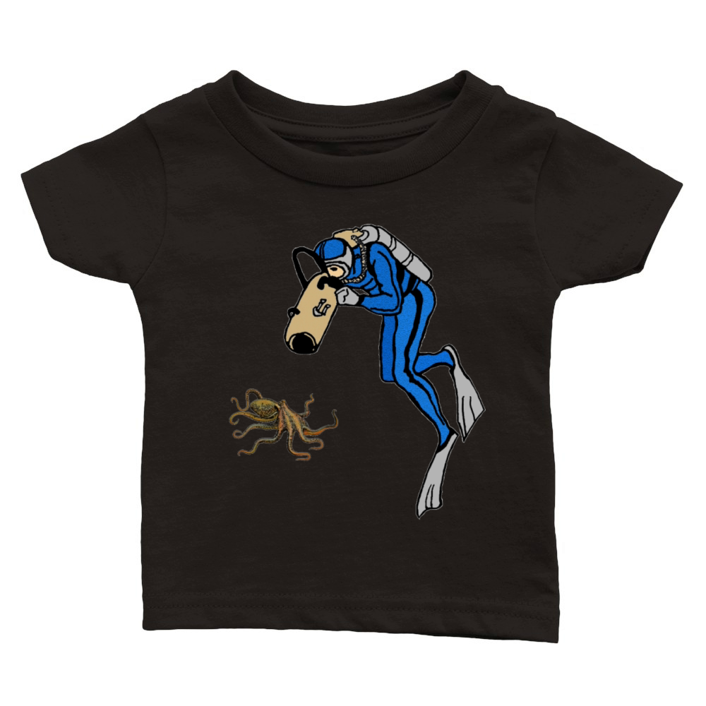 Vintage SCUBA Diver Photographing an Octopus URM Classic Baby Crewneck T-shirt
