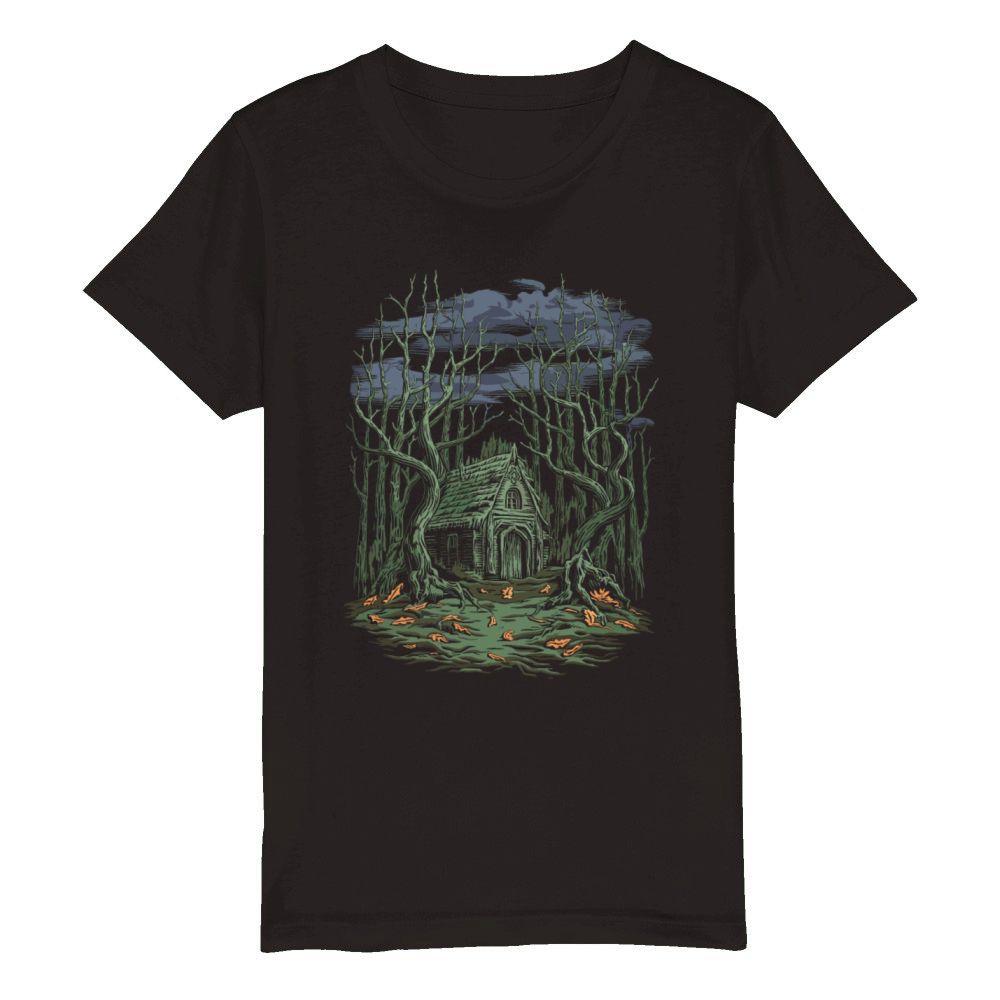 Dark Cottagecore Forest Scene Organic Kids Crewneck T-shirt