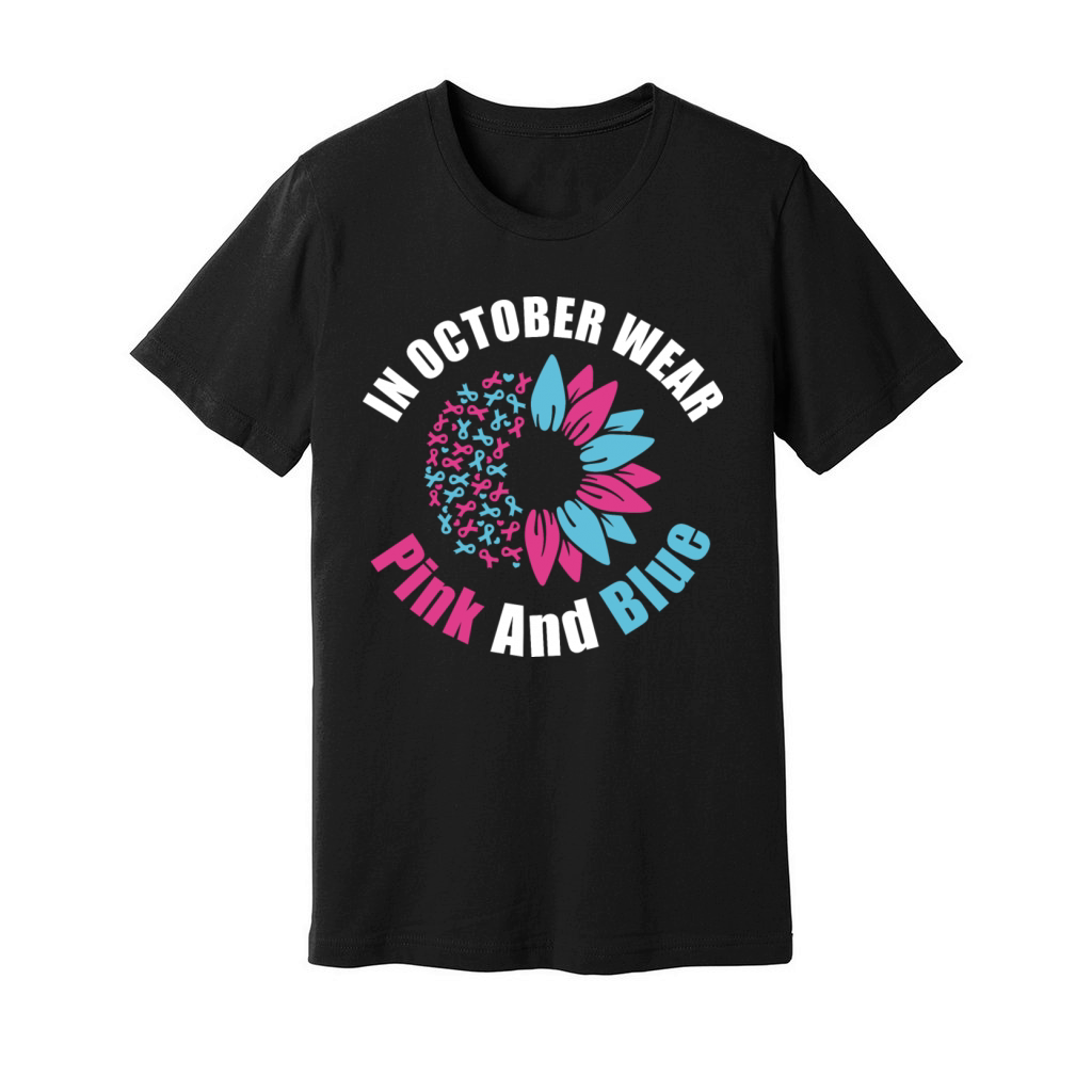 In October Wear Pink Blue Unisex Jersey Tee