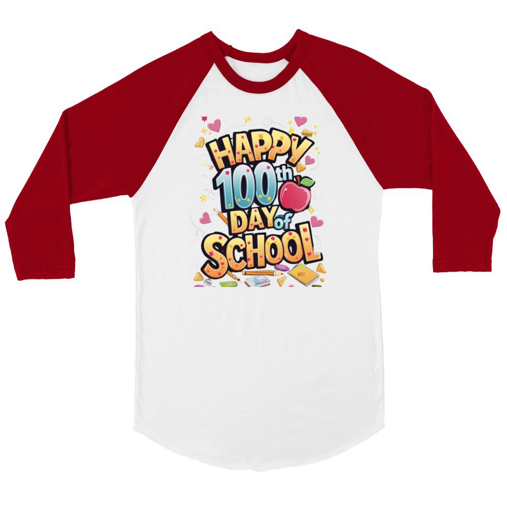 Happy 100 Days of School Teacher Unisex ¾ sleeve Raglan T-shirt