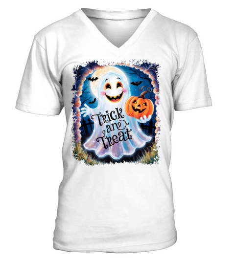 Trick and Treat halloween ghost funny V-Neck T-shirt