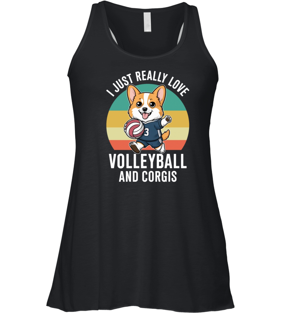 Funny I Just Really Love Volleyball and Corgis Women's Flowy Tank Top