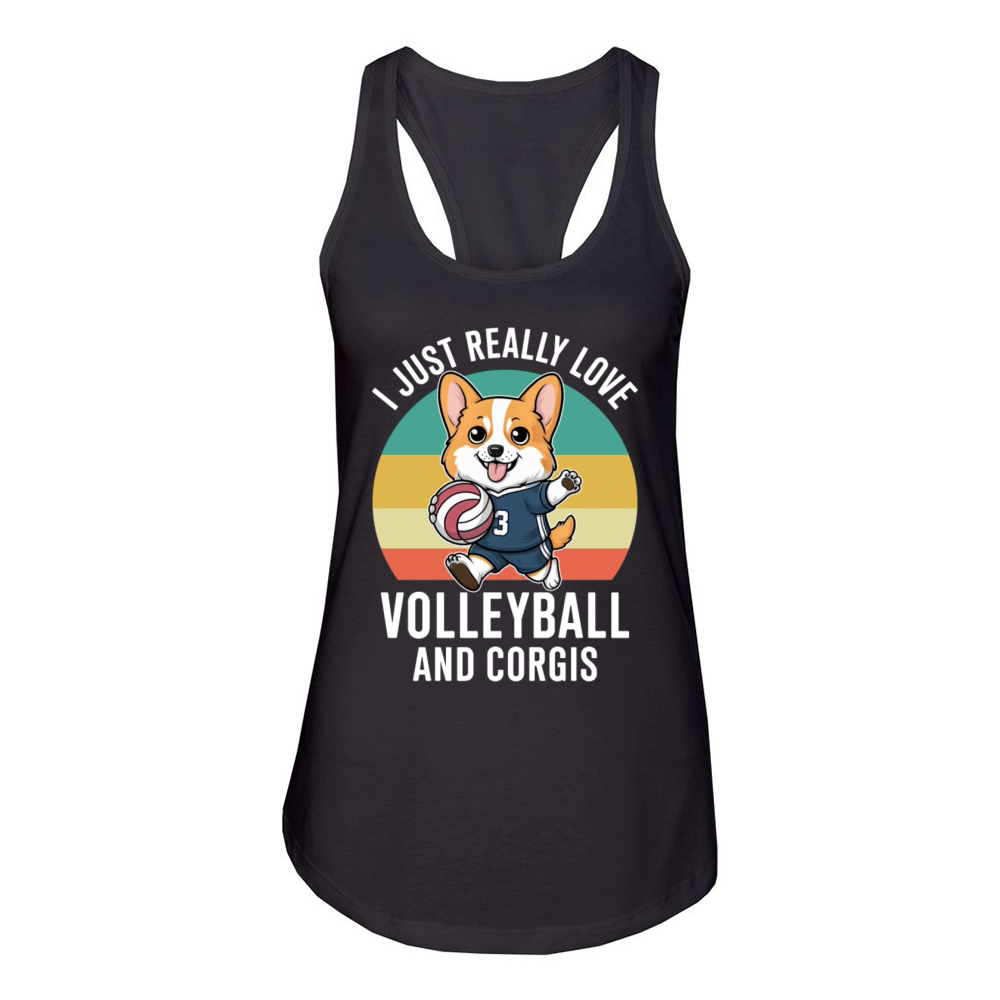 Funny I Just Really Love Volleyball and Corgis Women's Racerback Tank