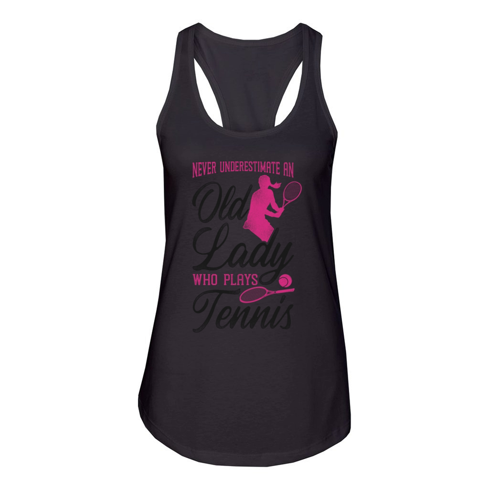 Funny Tennis Player Racket Grandma Women's Racerback Tank