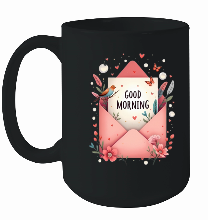 Good Morning Floral Envelope Ceramic Mug