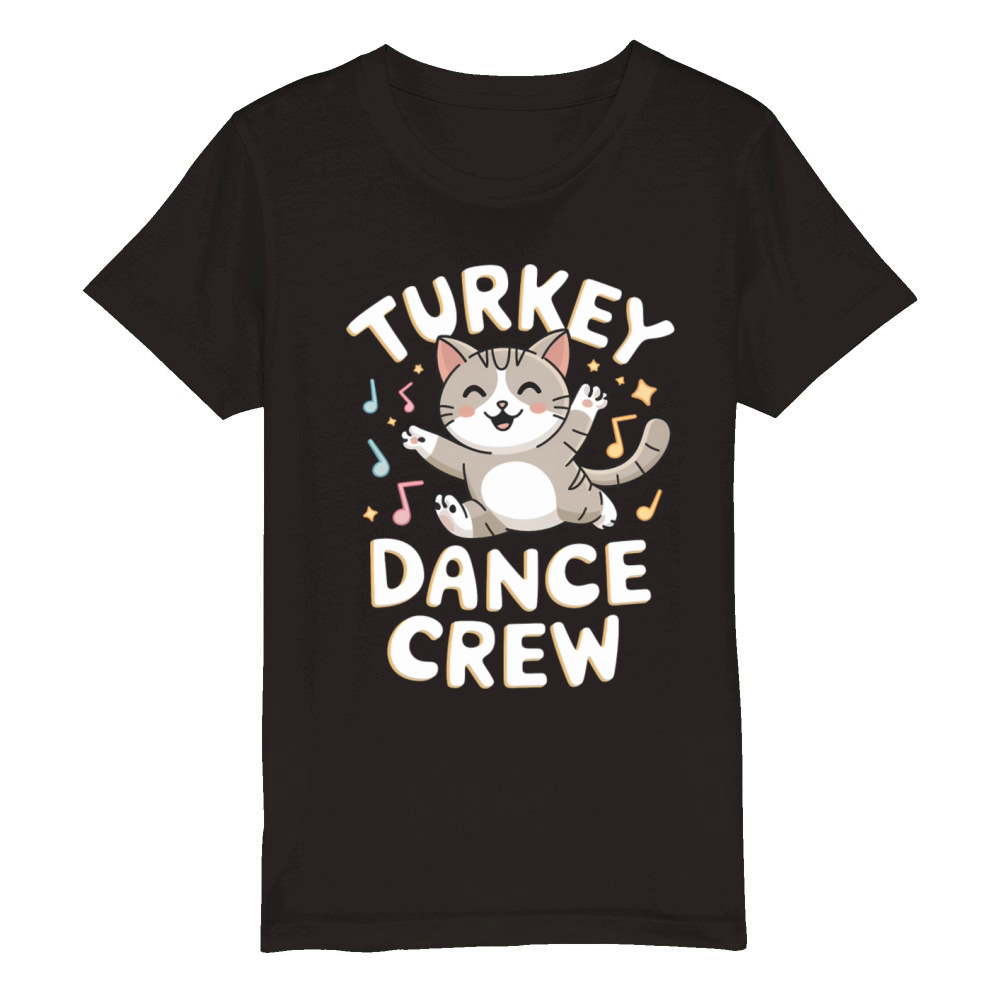 Funny Cat and Turkey Dance in Vintage Style Organic Kids Crewneck T-shirt