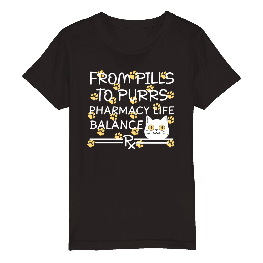 Pharmacy Cat Pills to Purrs yellow-white Organic Kids Crewneck T-shirt