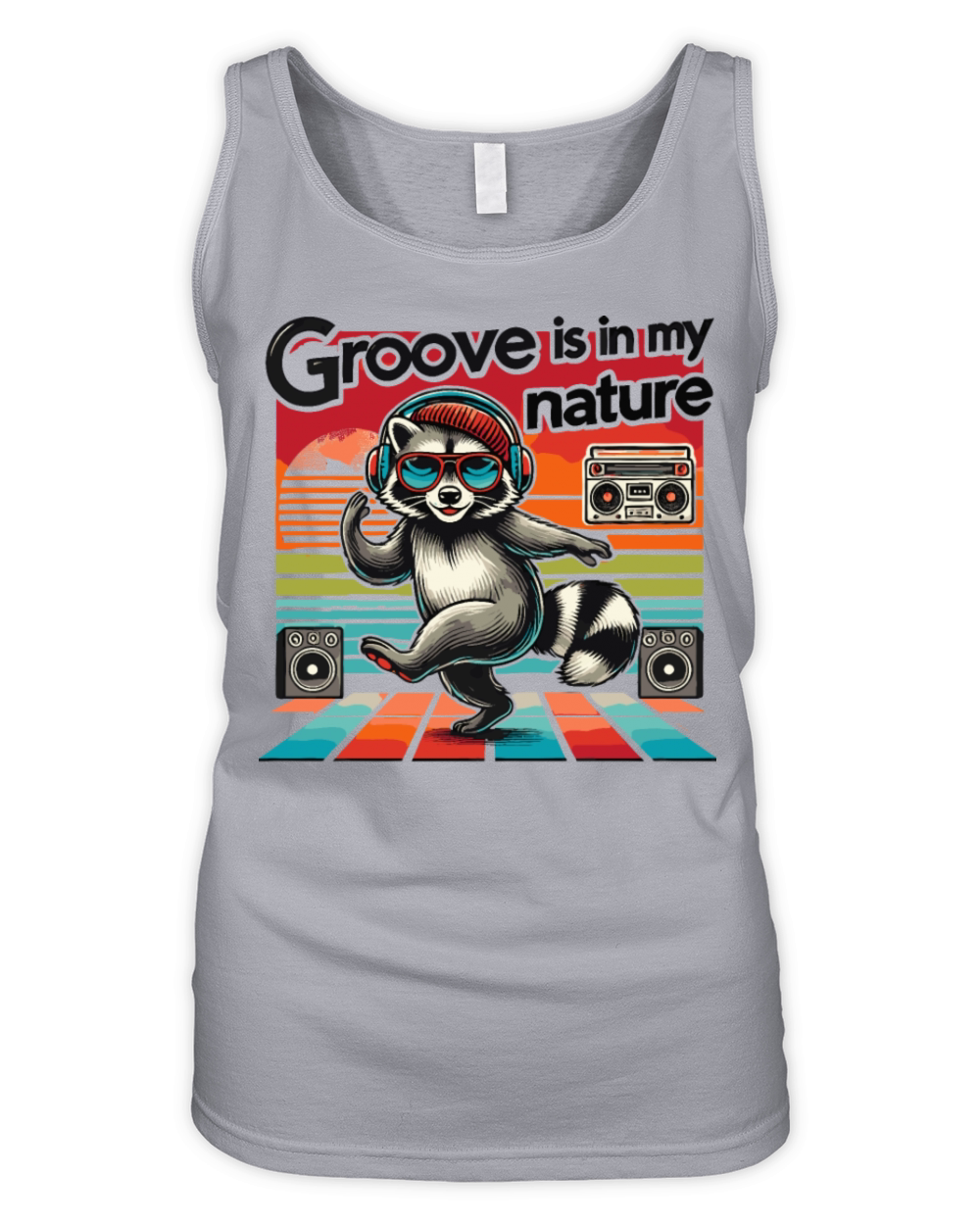 Groove is in My Nature Cool Raccoon Retro Music Organic Women's Tank Top
