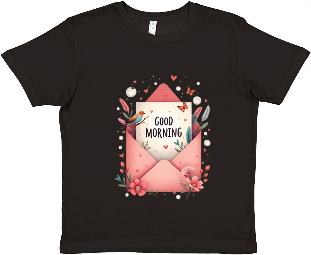 Good Morning Floral Envelope Premium Kids Crewneck T-shirt