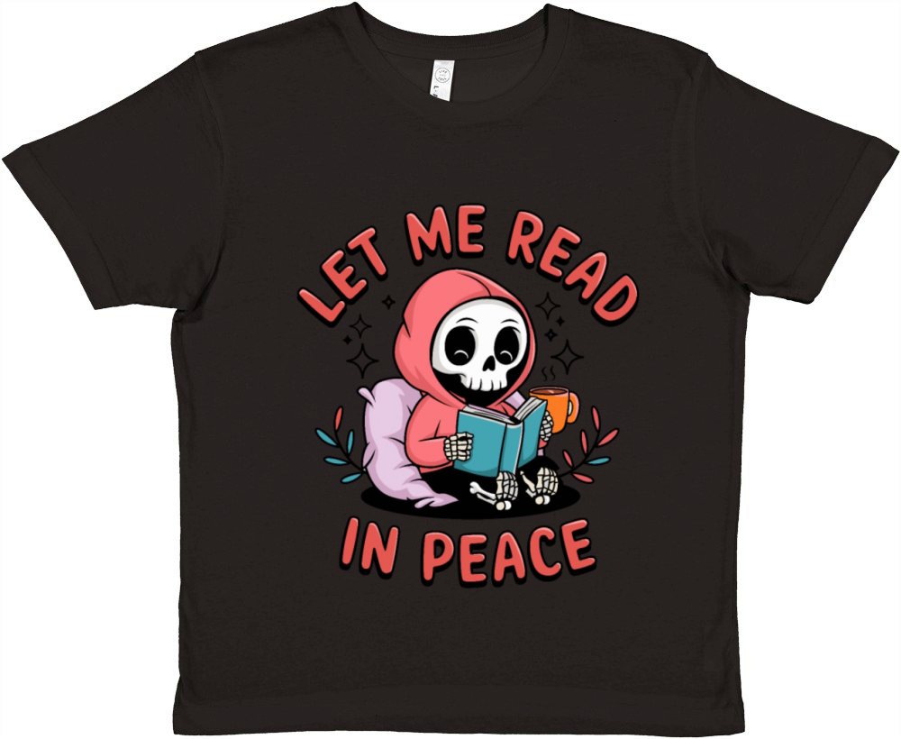 Let Me Read In Peace Bookish Skeleton Premium Kids Crewneck T-shirt