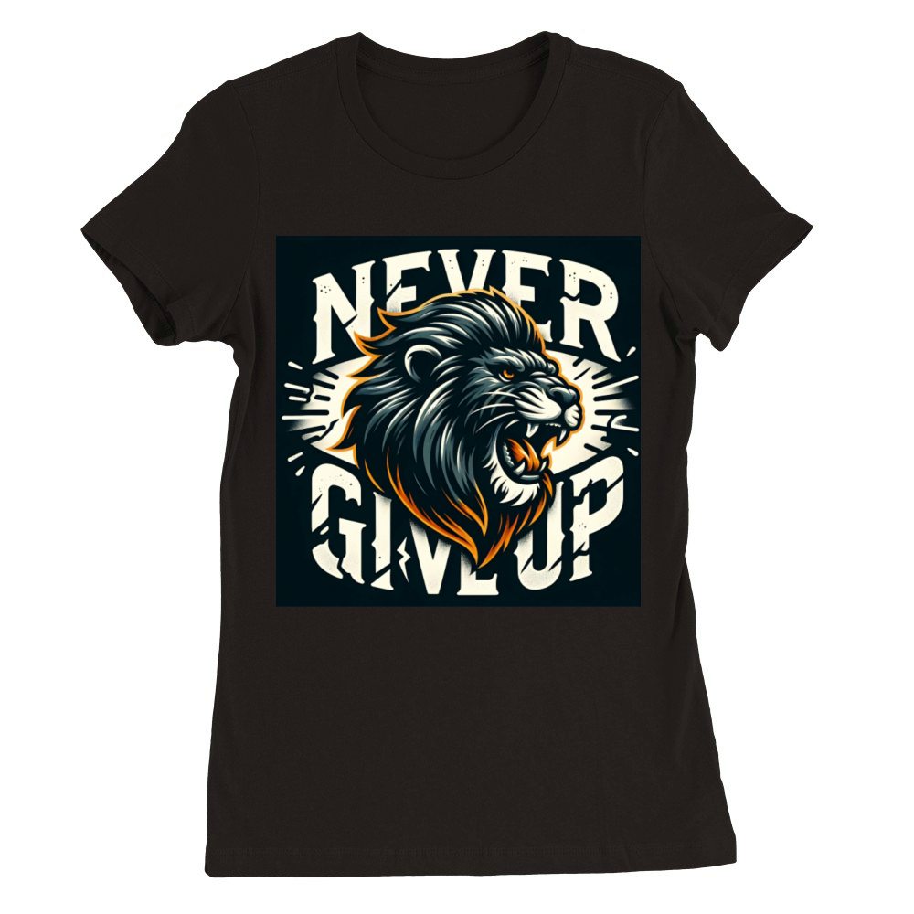 Never Give Up Motivational Roaring Lion Premium Womens Crewneck T-shirt