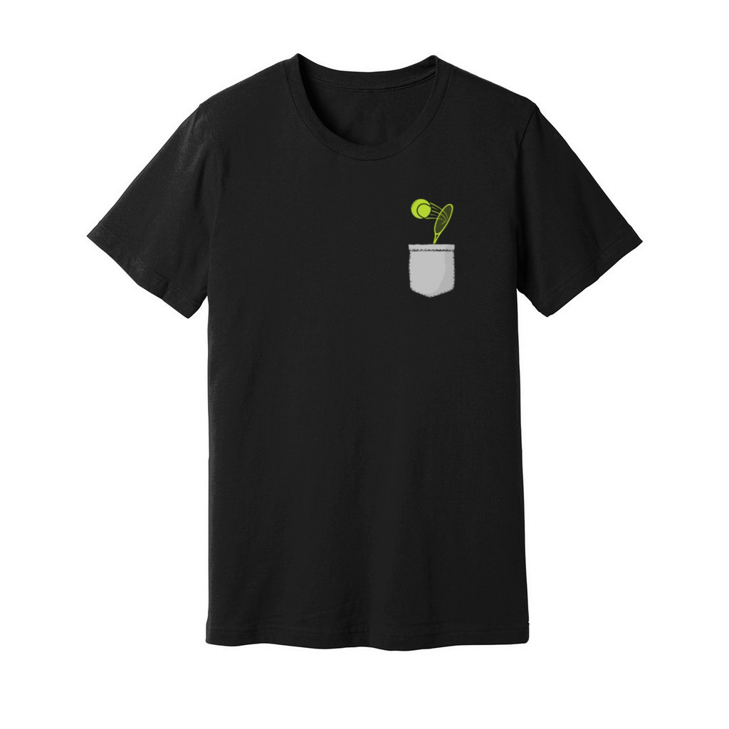 Funny Tennis Player Racket Pocket Unisex Jersey Tee