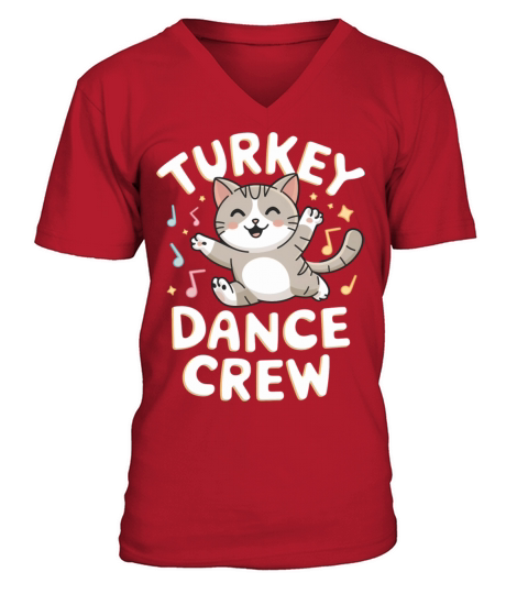 Funny Cat and Turkey Dance in Vintage Style V-Neck T-shirt