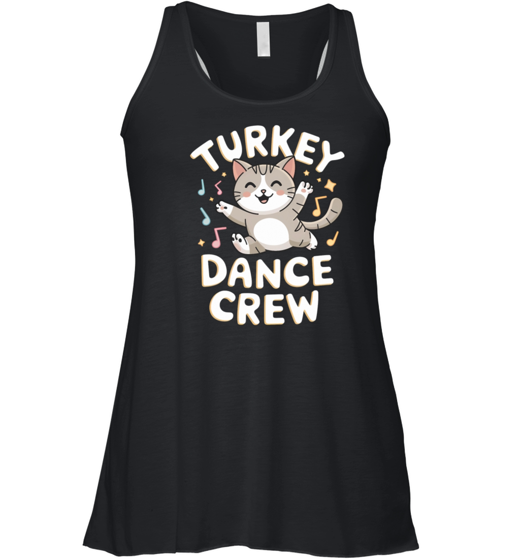 Funny Cat and Turkey Dance in Vintage Style Women's Flowy Tank Top